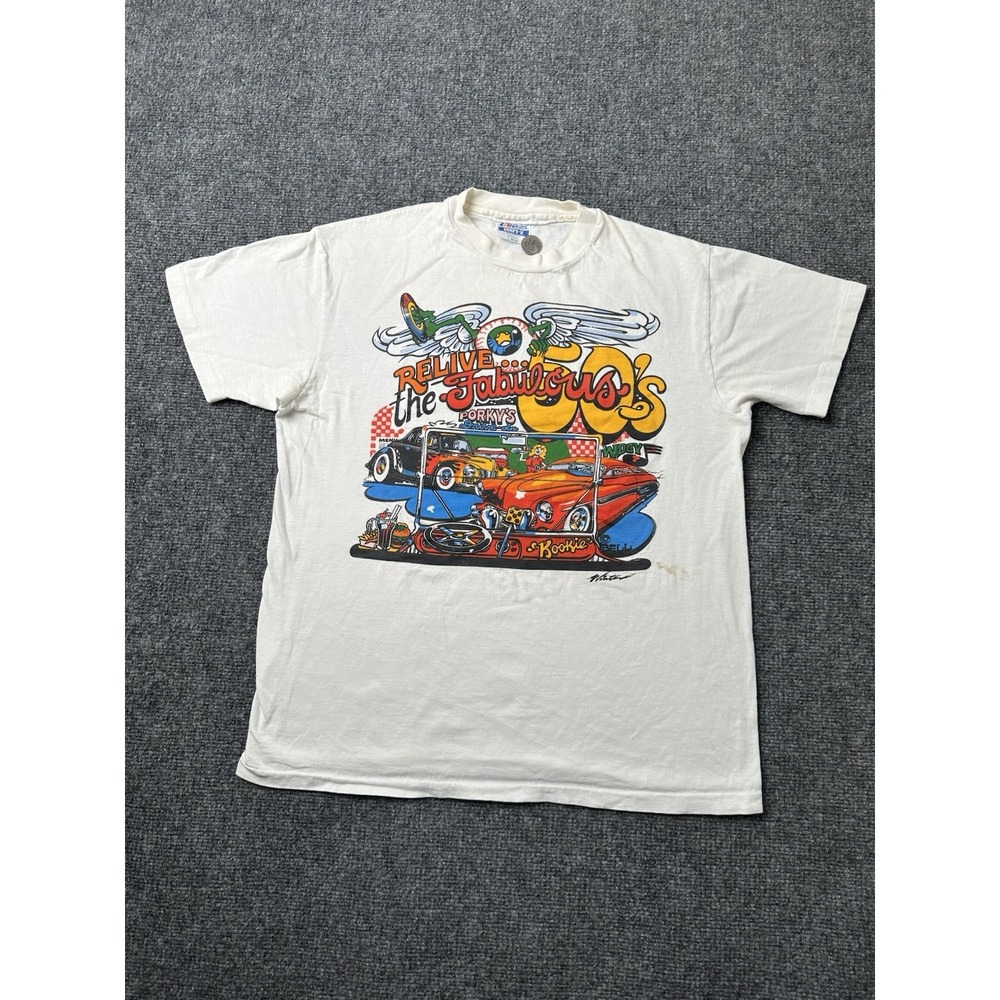 Mens Graphic Hanes Beefy-T Porkys Fabulous 50s White T Shirt, Size L - Picture 1 of 7